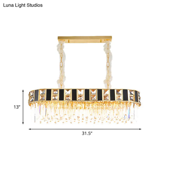 Modern Black And Gold K9 Crystal Oval Island Light - 12 Heads Pendant For Dining Room Ceiling
