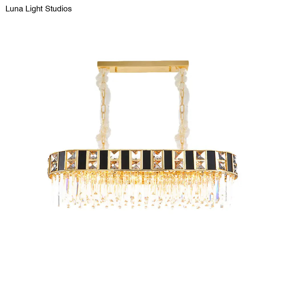 Modern Black And Gold K9 Crystal Oval Island Light - 12 Heads Pendant For Dining Room Ceiling
