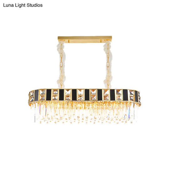 Modern Black And Gold K9 Crystal Oval Island Light - 12 Heads Pendant For Dining Room Ceiling