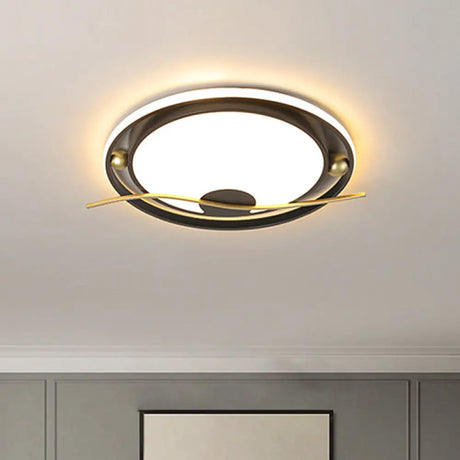 Modern Black And Gold Led Flush Mount Ceiling Light With Warm/White