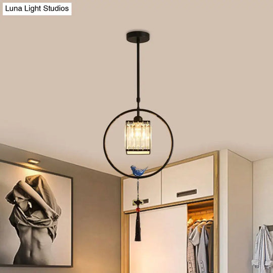 Modern Black And Gold Prismatic Crystal Pendant Light With Hanging Tassel