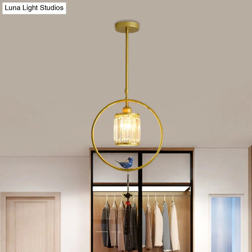 Modern Black/Gold Prismatic Crystal Pendant Light With Elegant Hoop And Tassel Design Gold / Round