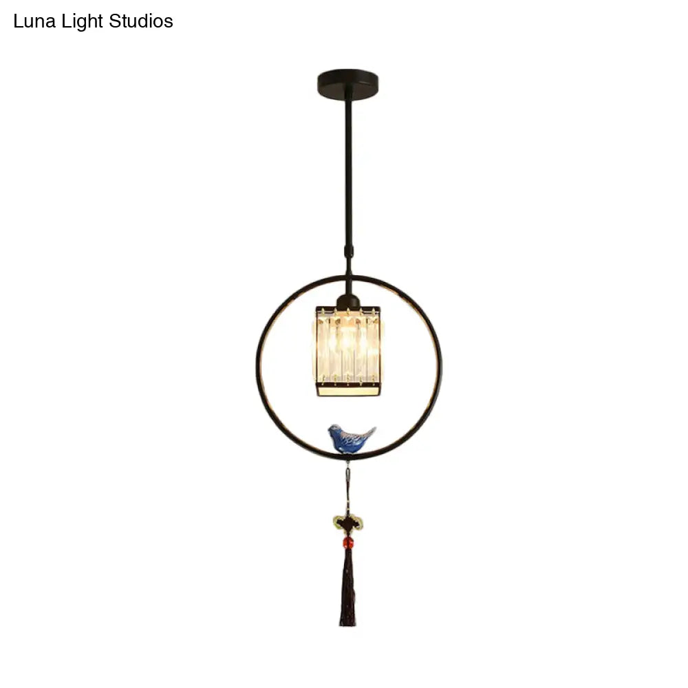 Modern Black And Gold Prismatic Crystal Pendant Light With Hanging Tassel