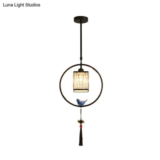 Modern Black And Gold Prismatic Crystal Pendant Light With Hanging Tassel