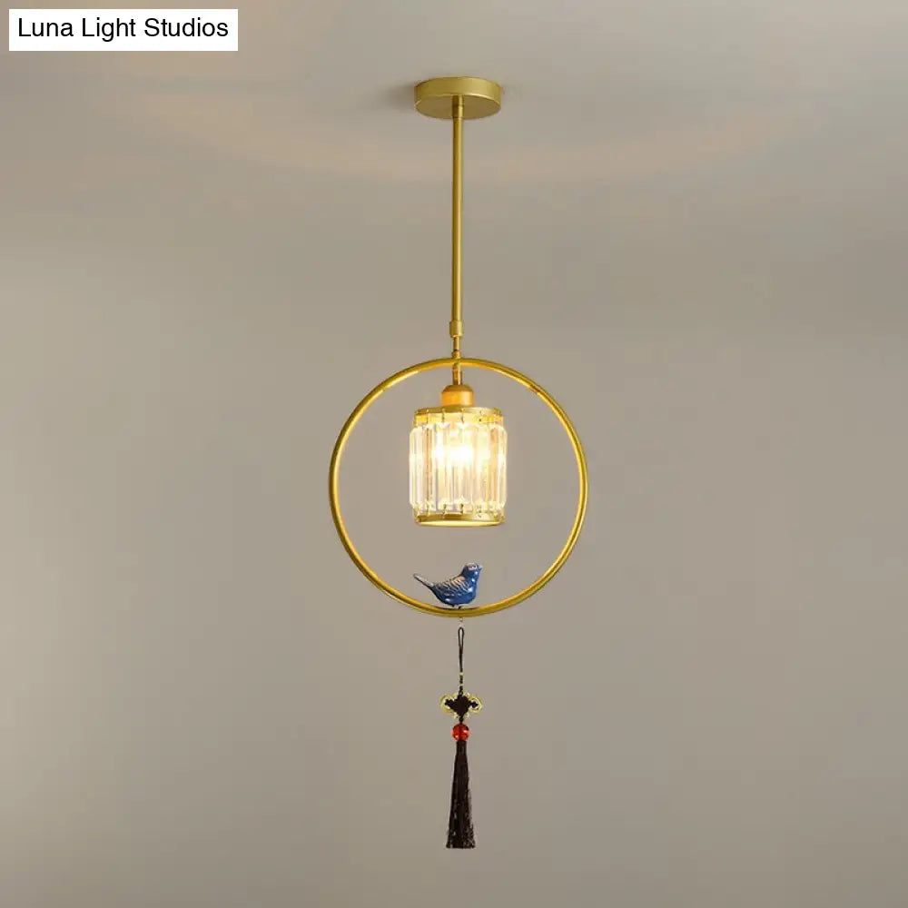 Modern Black And Gold Prismatic Crystal Pendant Light With Hanging Tassel