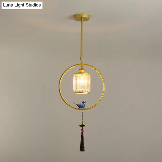 Modern Black And Gold Prismatic Crystal Pendant Light With Hanging Tassel