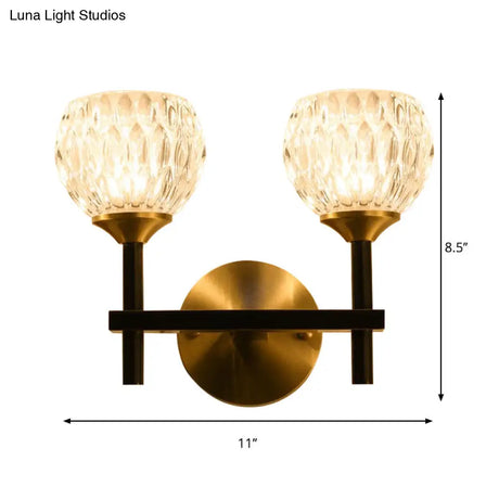 Modern Black And Gold Wall Light With Clear Dimpled Glass For Living Room