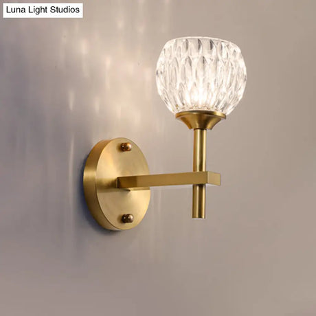Modern Black And Gold Wall Light With Clear Dimpled Glass For Living Room