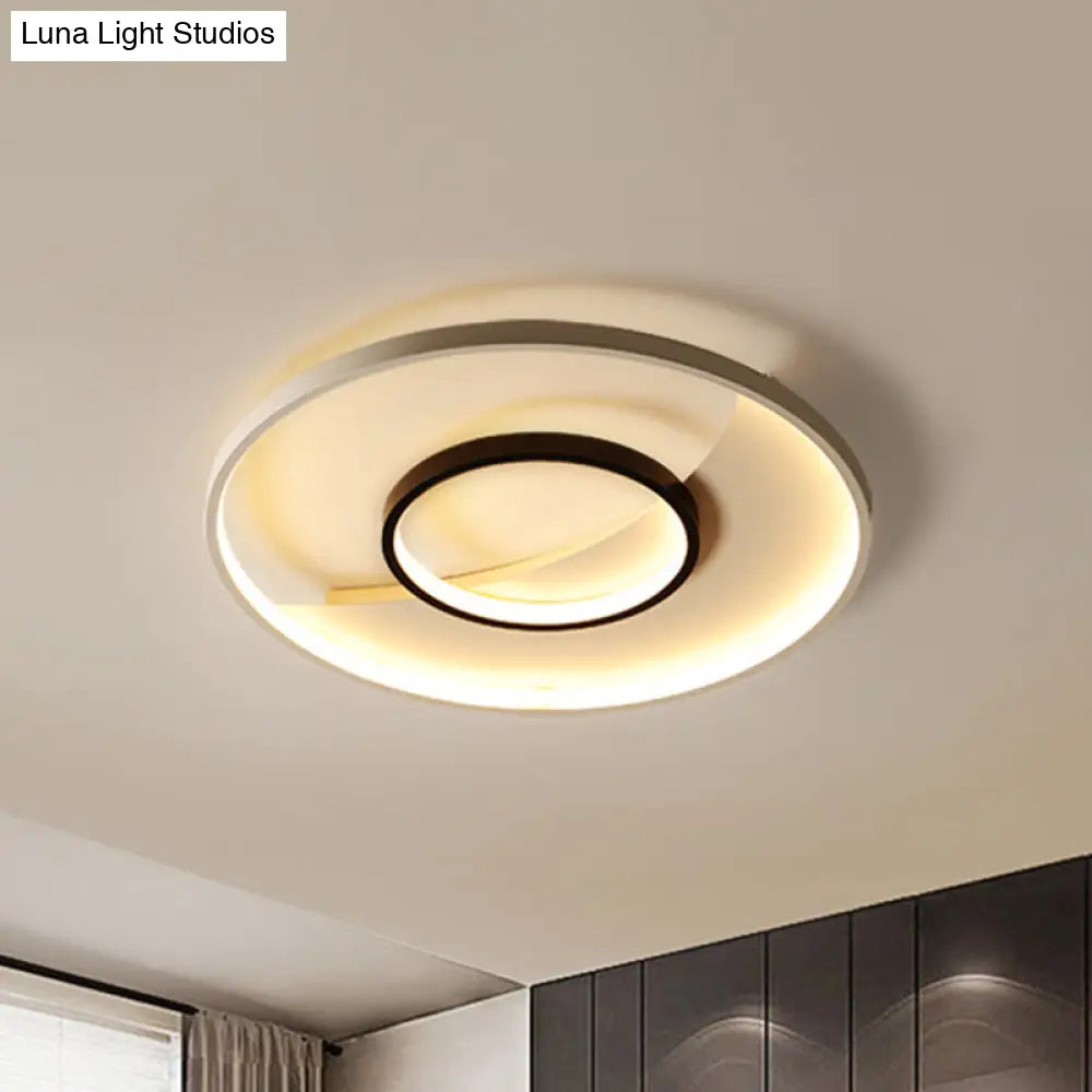 Modern Black And White Double Ring Led Flush Mount Ceiling Light - 16/19.5 Wide