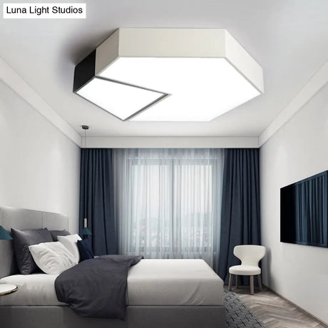 Modern Black And White Hexagon Ceiling Light Acrylic Shade Mount Fixture 11’/15’/19’ Dia -