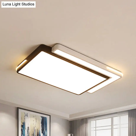 Modern Black And White Led Flush Light Fixture With Acrylic Shade - Square/Rectangle Ceiling In
