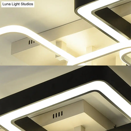 Modern Black And White Semi Flush Mount Ceiling Light With Acrylic Shade 3/4 Lights - Ideal For
