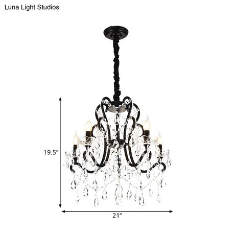 Modern Black Bedroom Chandelier - 4/5 Light Crystal Stands Swag Hanging Ceiling Fixture
