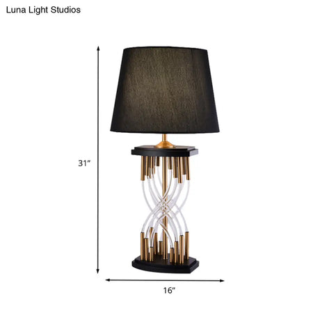 Modern Black Bedroom Task Lamp With Barrel Fabric Shade - Perfect Reading Book Light