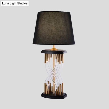 Modern Black Bedroom Task Lamp With Barrel Fabric Shade - Perfect Reading Book Light