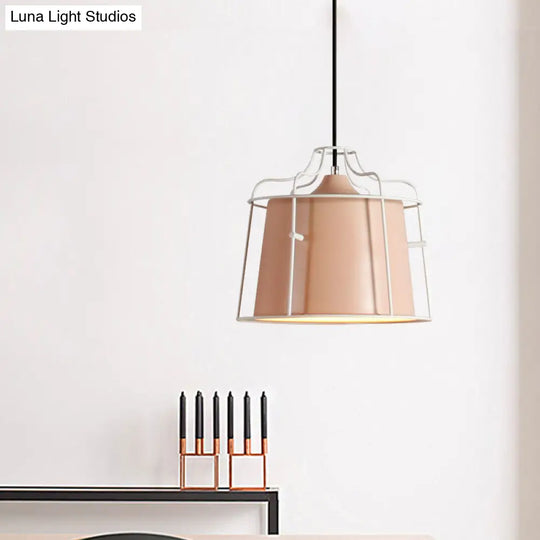 Modern Black/Blue Metal Pendant Light With Cage Shade - 1 Tapered Hanging Ceiling Lighting For