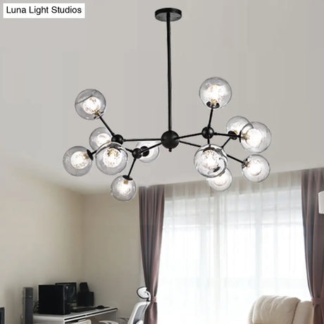 Modern Black Branch Chandelier - Clear Glass Shade Ceiling Light For Living Room