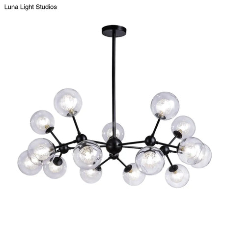 Modern Black Branch Chandelier - Clear Glass Shade Ceiling Light For Living Room