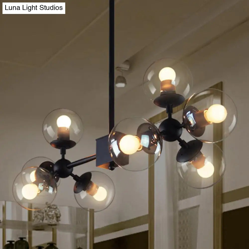 Modern Black Branch Pendant Light With Clear Glass Chandelier - 8 Bulbs For Living Room