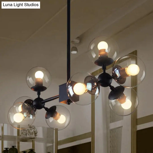 Modern Black Branch Pendant Light With Clear Glass Chandelier - 8 Bulbs For Living Room