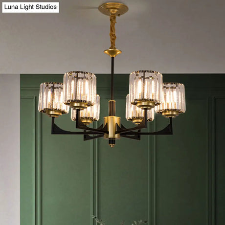Modern Black & Brass Crystal Prism Chandelier – 4/6/12 Lights