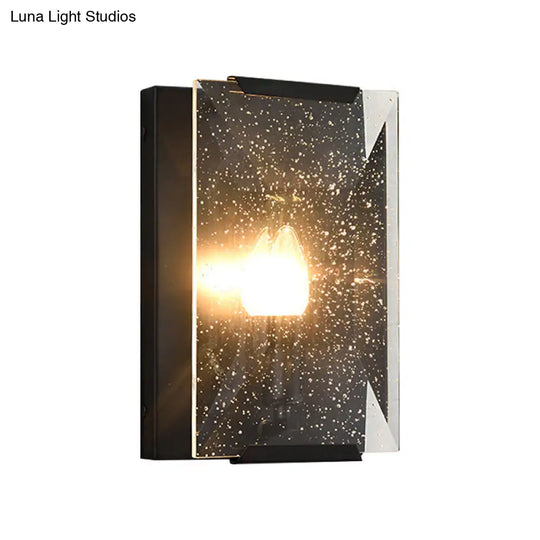 Modern Black/Brass Rectangular Sconce Light With Clear Faceted Crystal And 1 Bulb