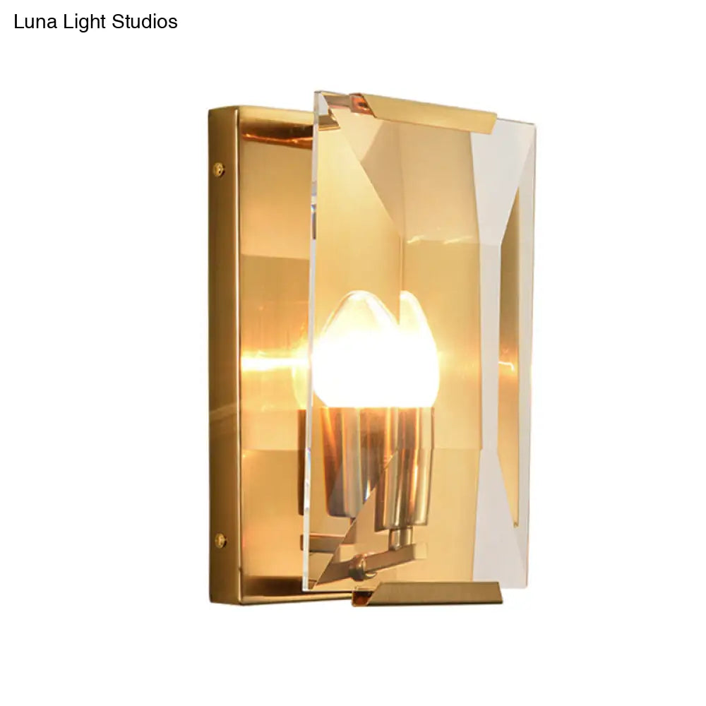 Modern Black/Brass Rectangular Sconce Light With Clear Faceted Crystal And 1 Bulb