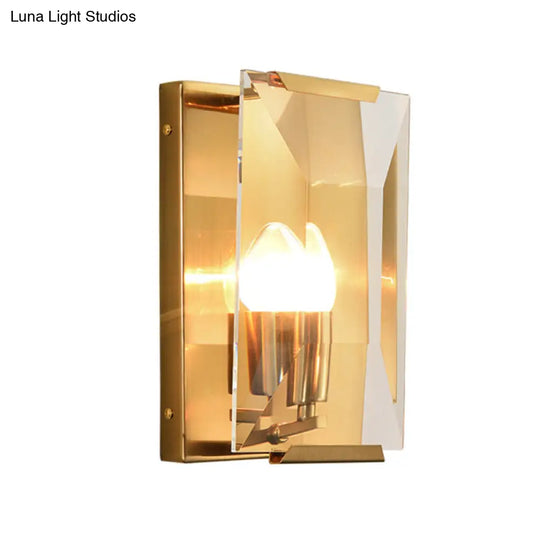 Modern Black/Brass Rectangular Sconce Light With Clear Faceted Crystal And 1 Bulb