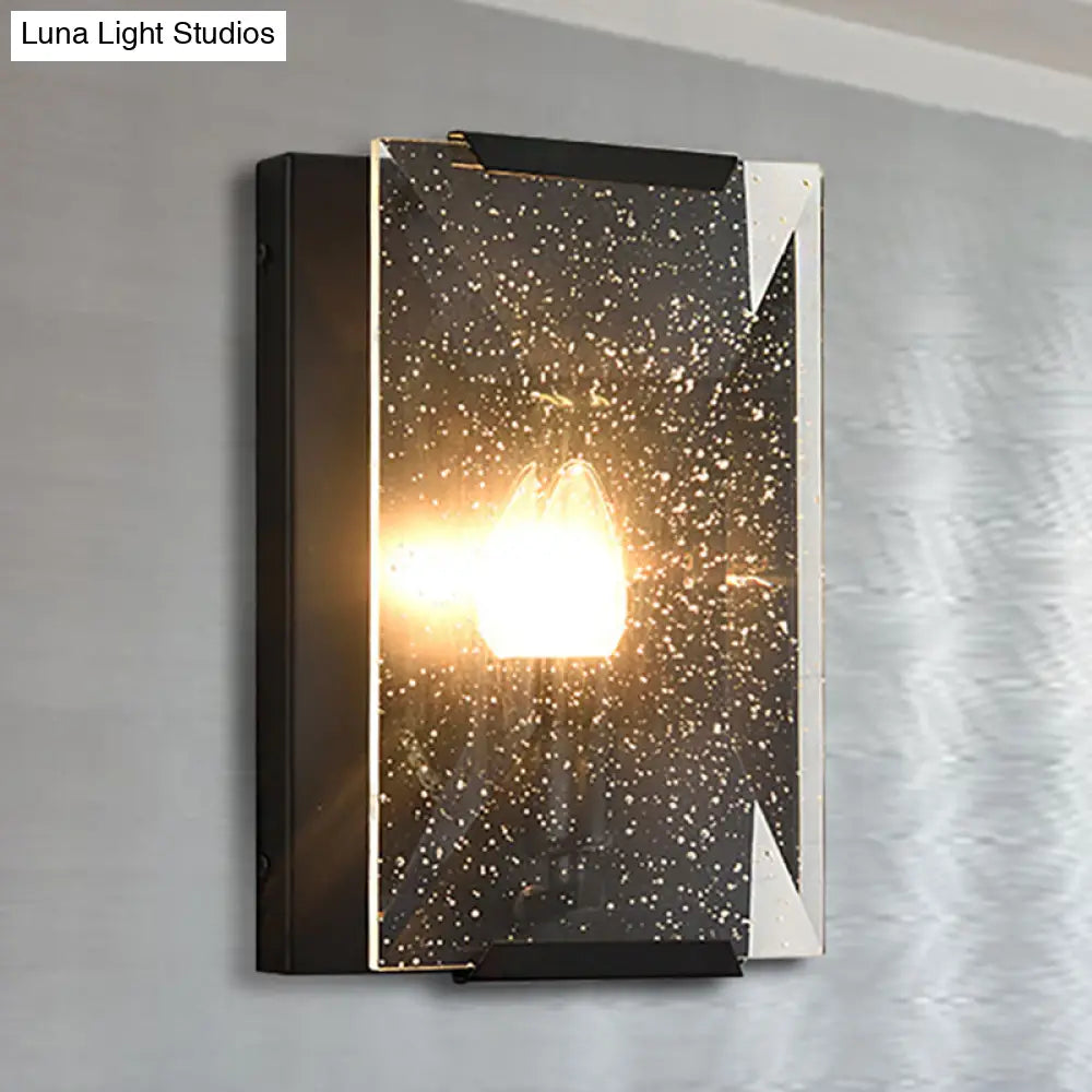 Modern Black/Brass Rectangular Sconce Light With Clear Faceted Crystal And 1 Bulb