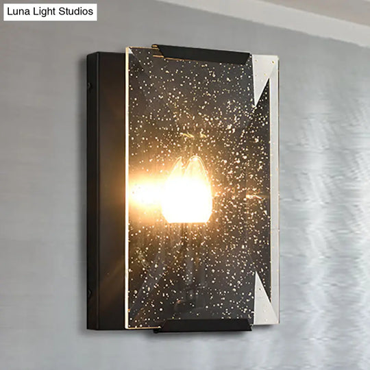 Modern Black/Brass Rectangular Sconce Light With Clear Faceted Crystal And 1 Bulb