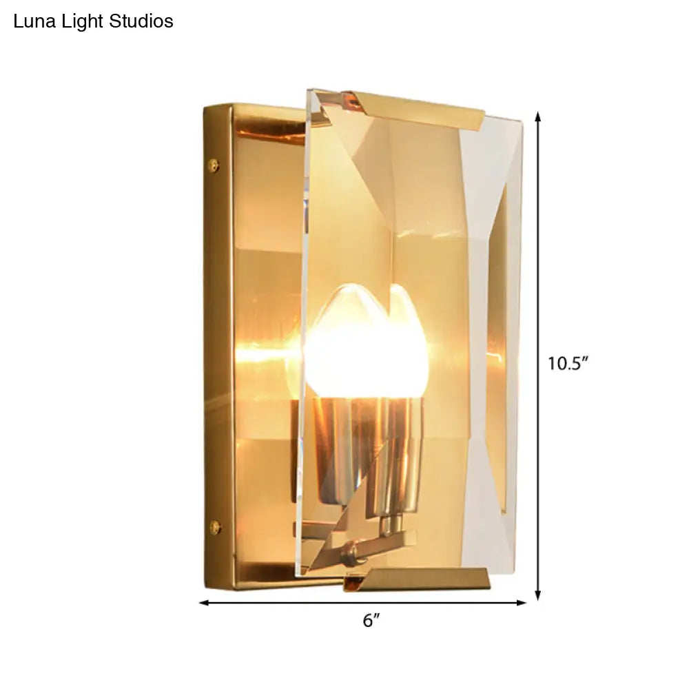 Modern Black/Brass Rectangular Sconce Light With Clear Faceted Crystal And 1 Bulb