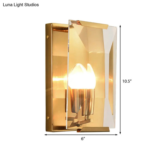 Modern Black/Brass Rectangular Sconce Light With Clear Faceted Crystal And 1 Bulb