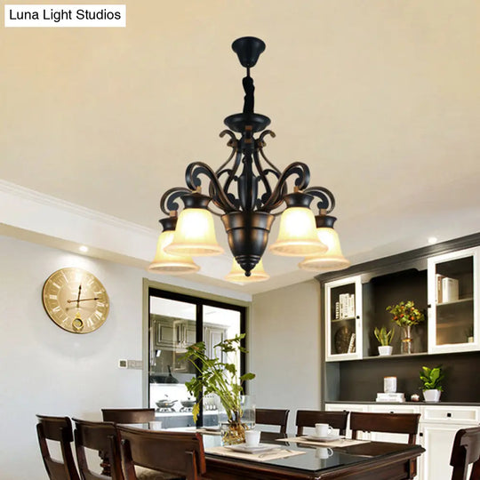 Modern Black Ceiling Chandelier With Frosted Glass Shades - 3/5-Light Up/Down Hanging Lamp Kit