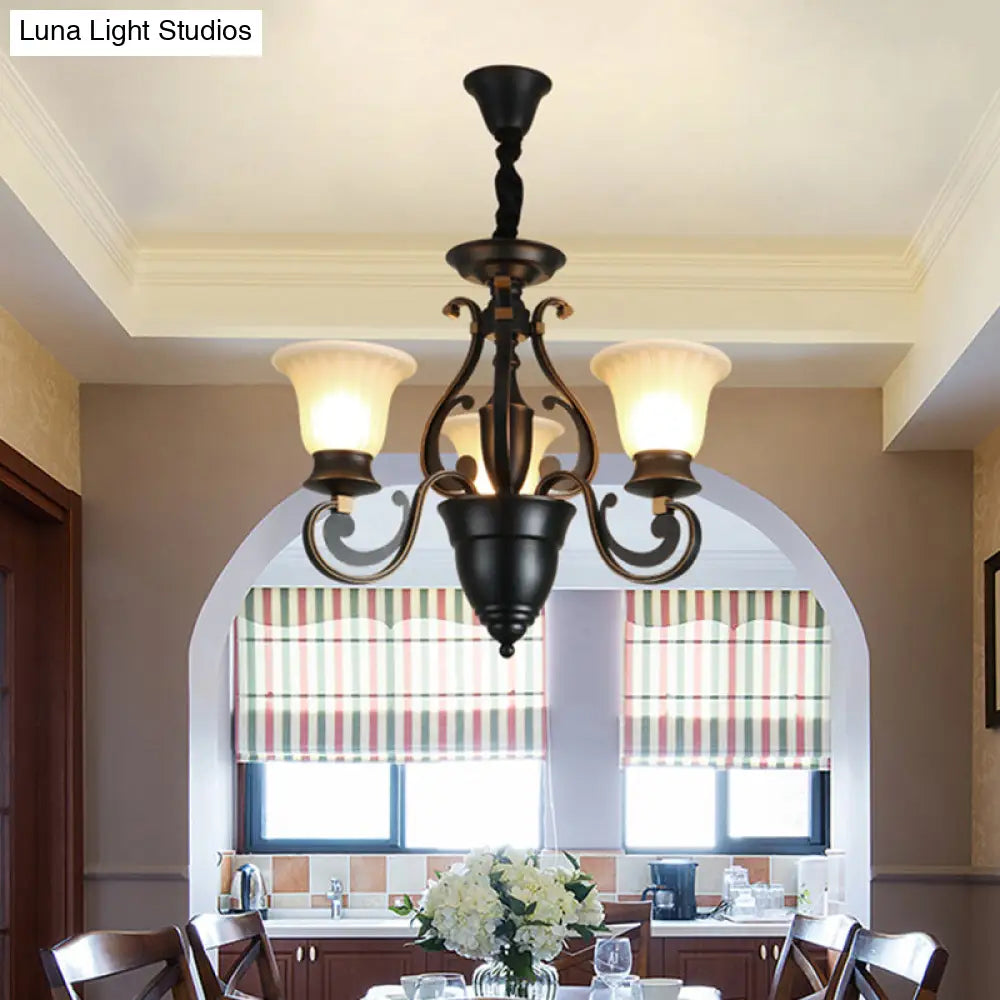 Modern Black Ceiling Chandelier With Frosted Glass Shades - 3/5-Light Up/Down Hanging Lamp Kit