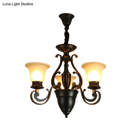 Modern Black Ceiling Chandelier With Frosted Glass Shades - 3/5-Light Up/Down Hanging Lamp Kit