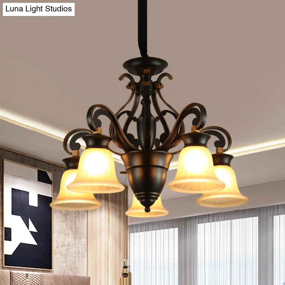 Modern Black Ceiling Chandelier With Frosted Glass Shades - 3/5-Light Up/Down Hanging Lamp Kit