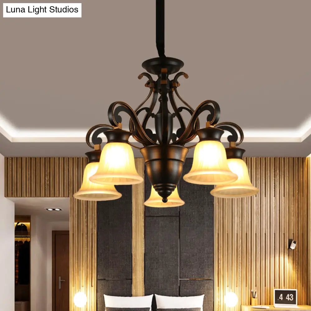 Modern Black Ceiling Chandelier With Frosted Glass Shades - 3/5-Light Up/Down Hanging Lamp Kit
