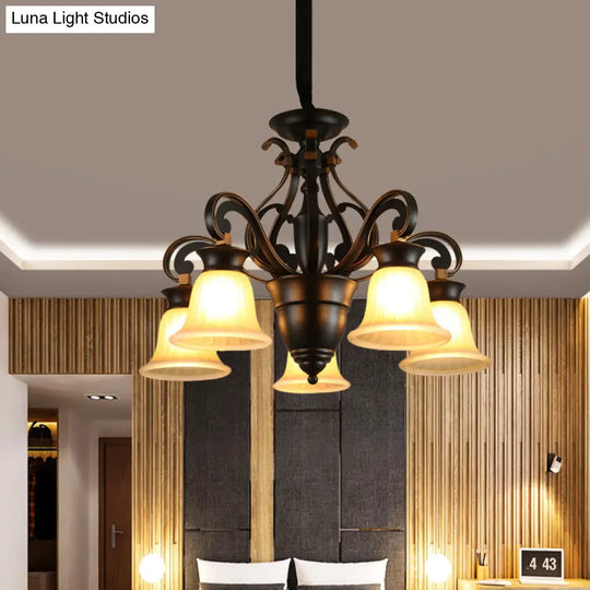 Modern Black Ceiling Chandelier With Frosted Glass Shades - 3/5-Light Up/Down Hanging Lamp Kit