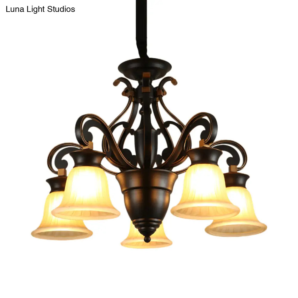 Modern Black Ceiling Chandelier With Frosted Glass Shades - 3/5-Light Up/Down Hanging Lamp Kit