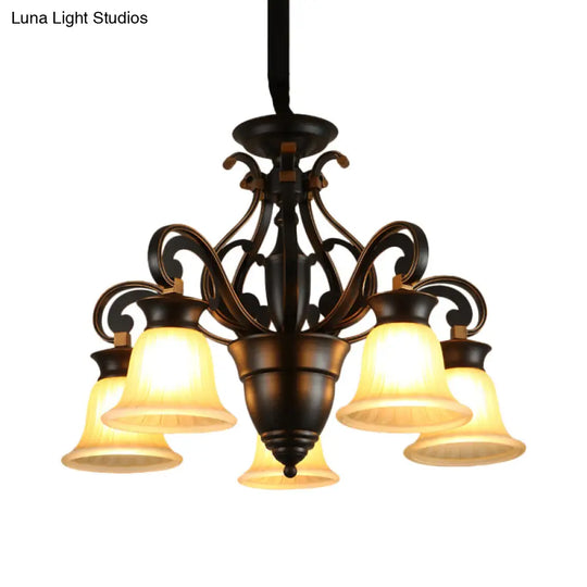Modern Black Ceiling Chandelier With Frosted Glass Shades - 3/5-Light Up/Down Hanging Lamp Kit