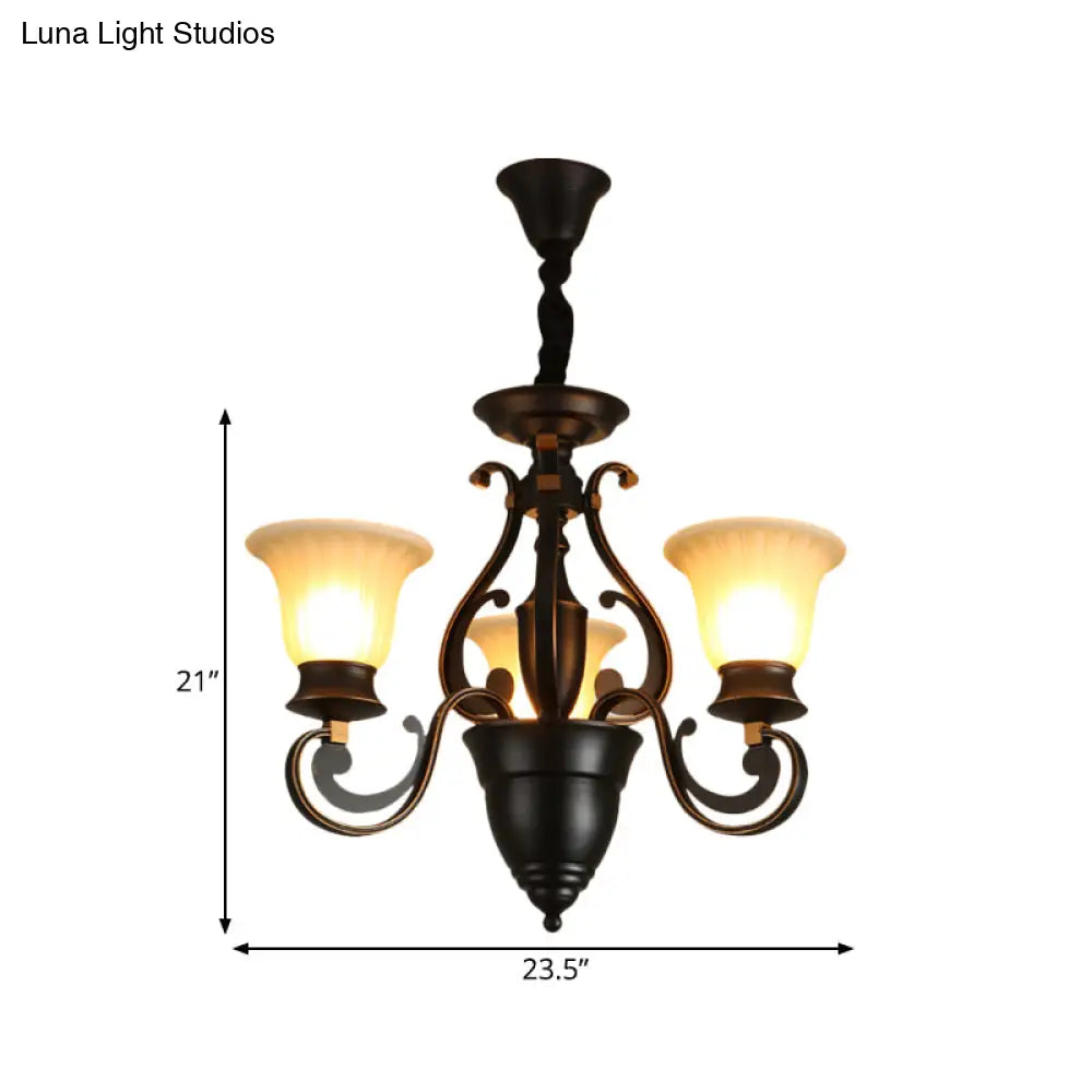 Modern Black Ceiling Chandelier With Frosted Glass Shades - 3/5-Light Up/Down Hanging Lamp Kit