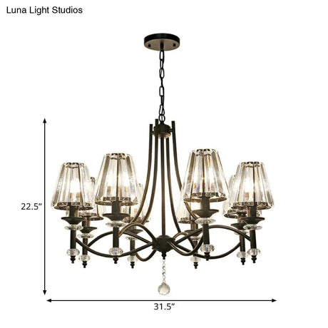 Modern Black Chandelier: 8-Head Hanging Light Fixture With Crystal Swirled Arms And Glass Ball