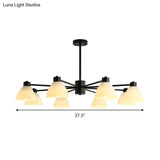 Modern Black Chandelier Lamp - 6/8/12-Head Dining Room Suspension Light With Dome White Glass Shade