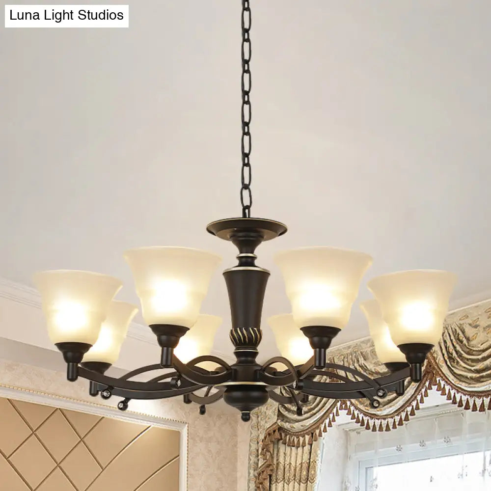 Modern Black Chandelier Lighting Fixture - Bell Frosted Glass 6/8 Bulbs Ideal For Living Room