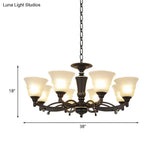 Modern Black Chandelier Lighting Fixture - Bell Frosted Glass 6/8 Bulbs Ideal For Living Room