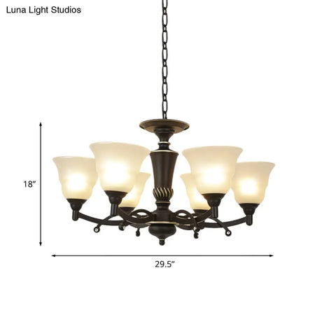 Modern Black Chandelier Lighting Fixture - Bell Frosted Glass 6/8 Bulbs Ideal For Living Room