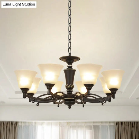 Modern Black Chandelier Lighting Fixture - Bell Frosted Glass 6/8 Bulbs Ideal For Living Room