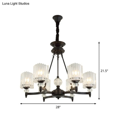 Modern Black Chandelier Pendant With Clear Crystal Shades - 6/8 Head Ceiling Lamp For Restaurants