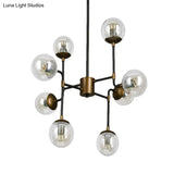 Modern Black Chrome Glass Globe Chandelier Pendant Light - Industrial Style 8/9 Lights For Living
