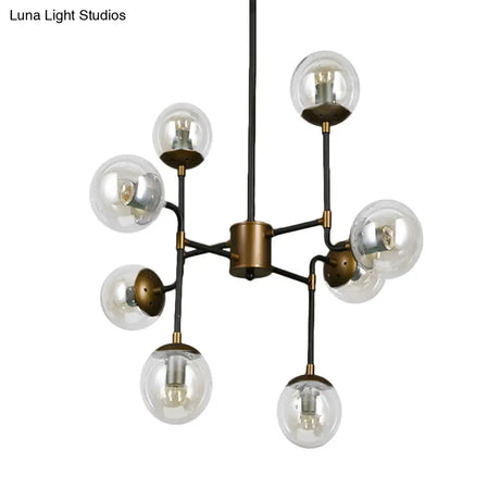 Modern Black Chrome Glass Globe Chandelier Pendant Light - Industrial Style 8/9 Lights For Living